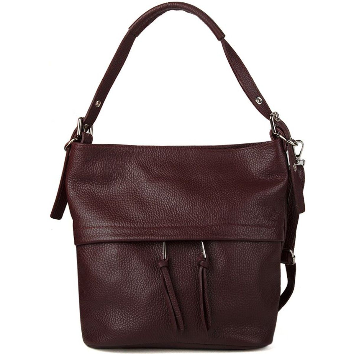 Lässige Schultertasche aus genarbtem Leder
