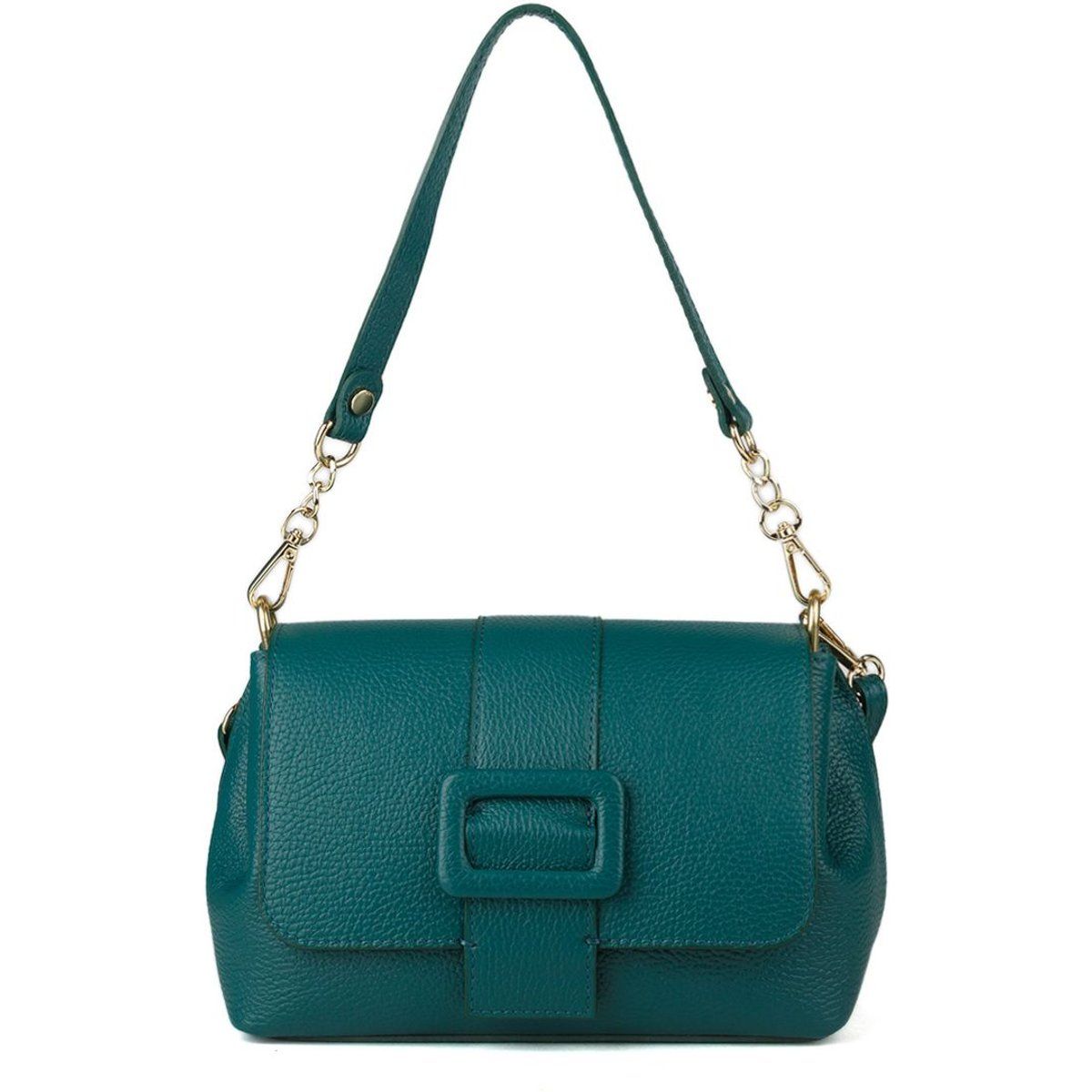 Genarbte Leder-Schultertasche mit Schnalle