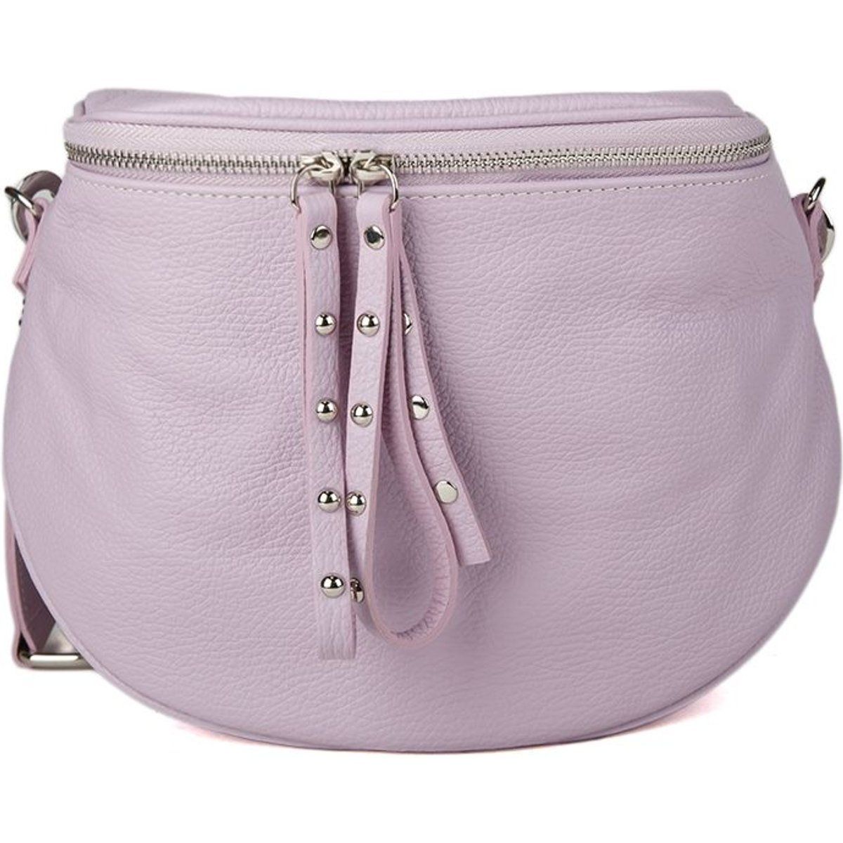 Genarbte Leder-Schultertasche mit Nieten