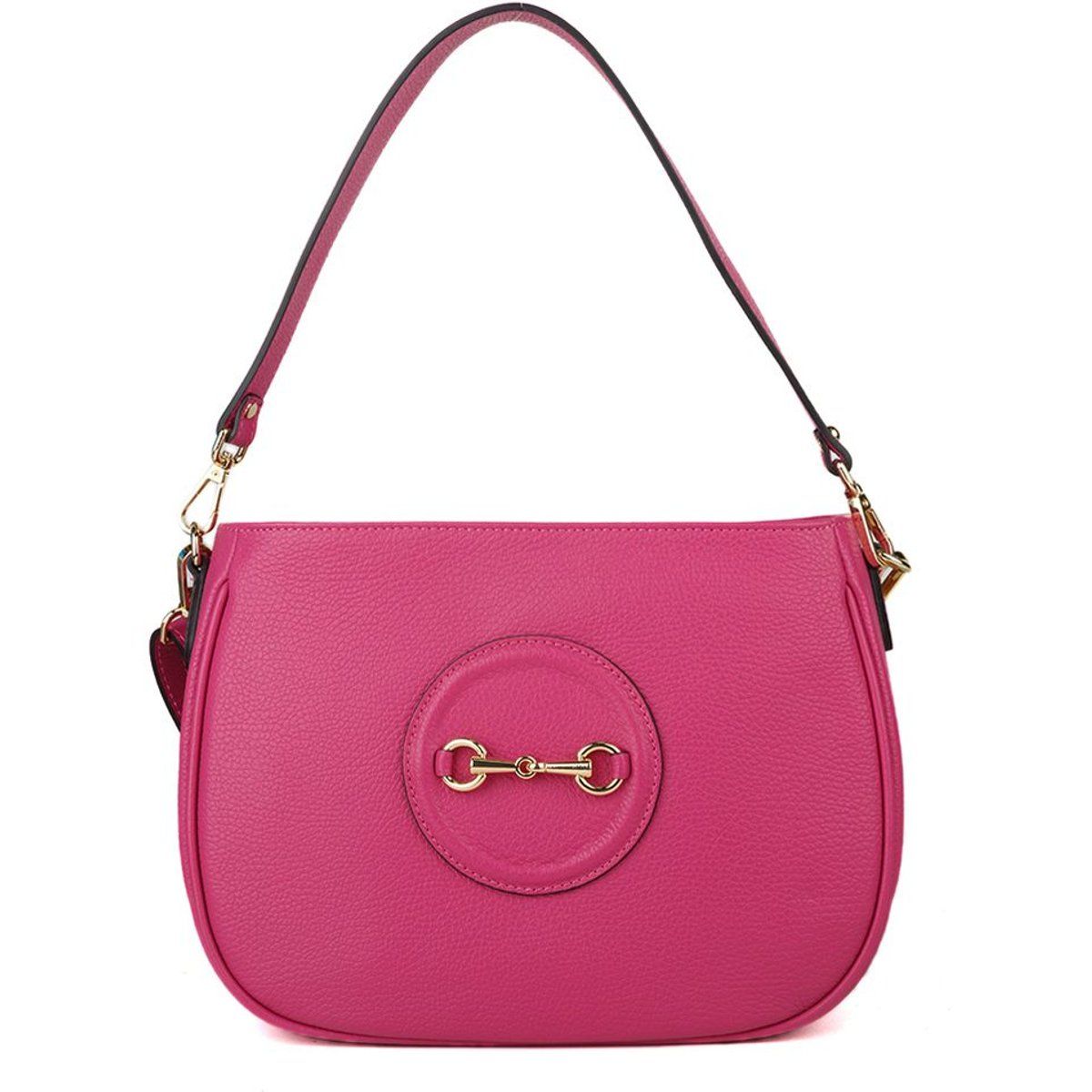 Schultertasche aus Narbenleder mit Trensendetail