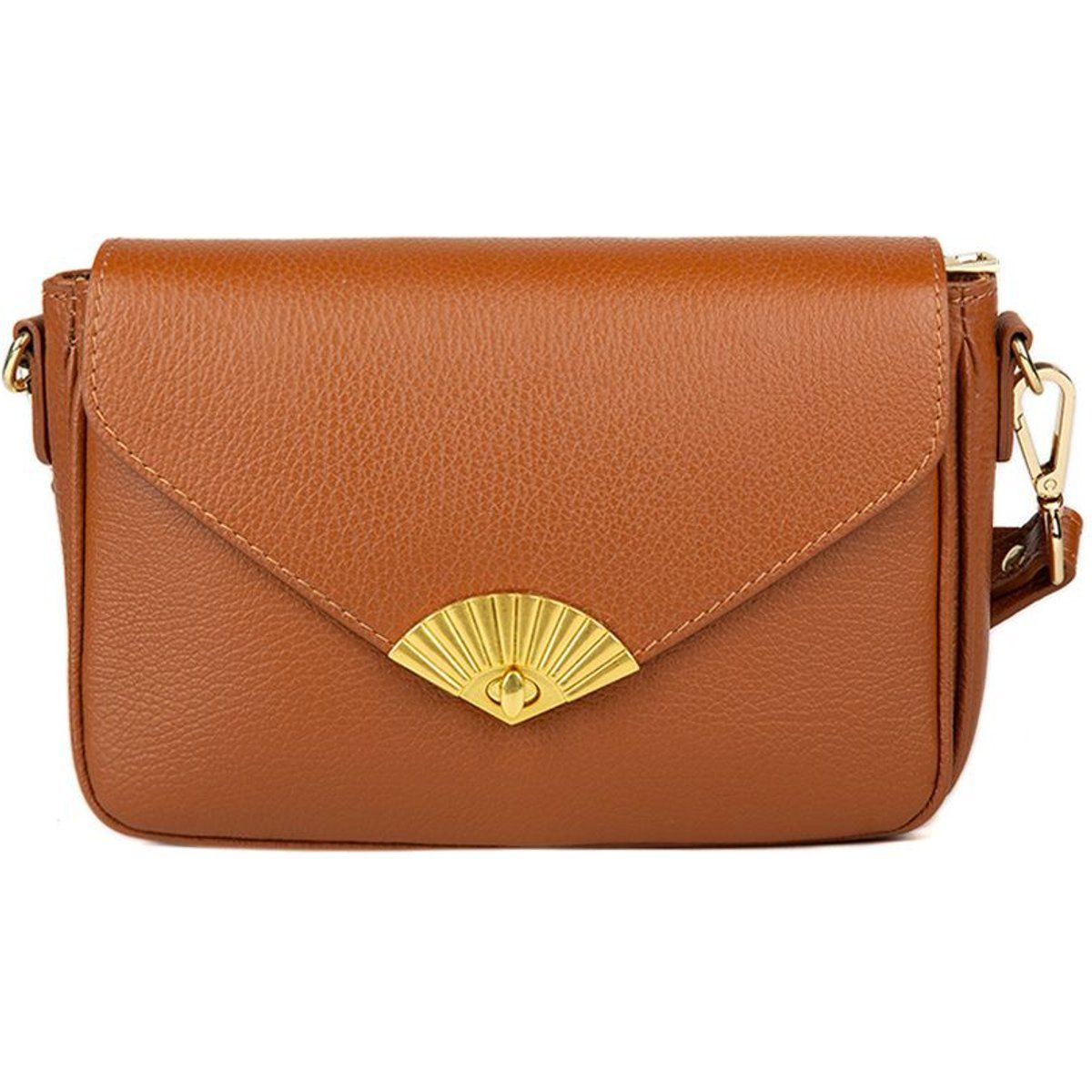 Genarbte Ledertasche mit Fächer-Verschluss