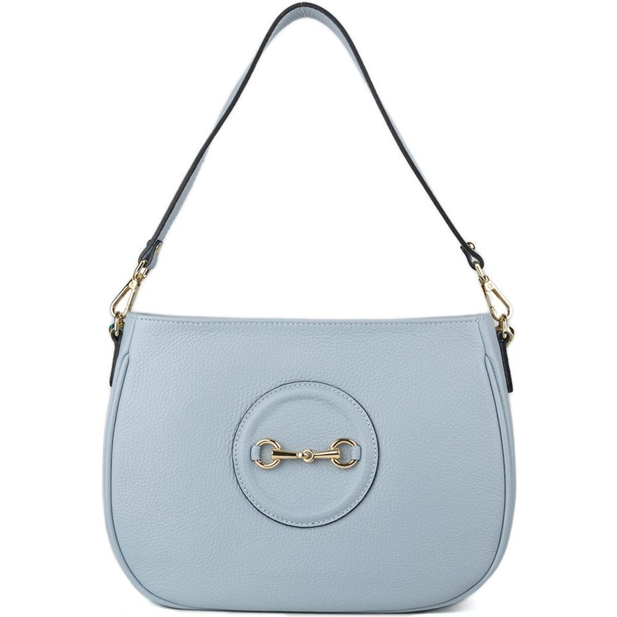 Schultertasche aus Narbenleder mit Trensendetail