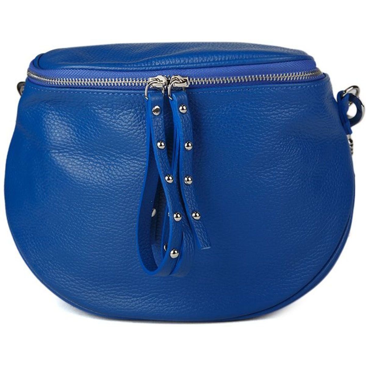 Runde Schultertasche aus genarbtem Leder