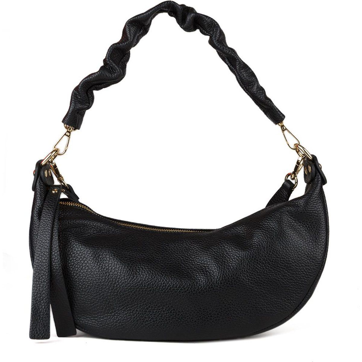 Geraffte Leder-Halbmondtasche