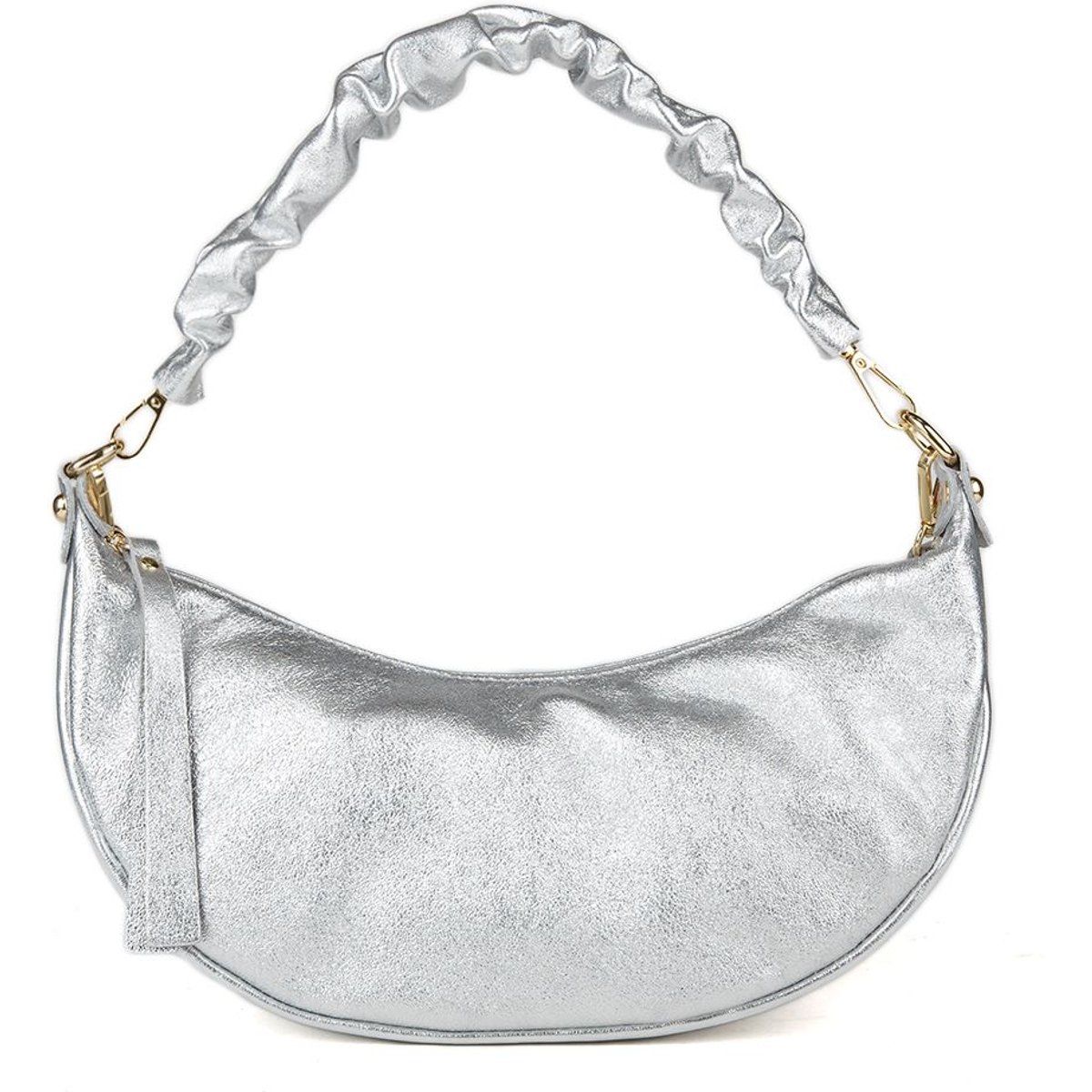 Halbmond-Schultertasche aus Metallic-Leder