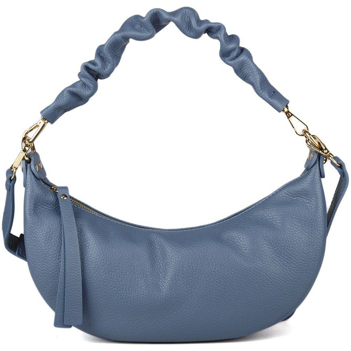 Halbmond-Schultertasche aus genarbtem Leder