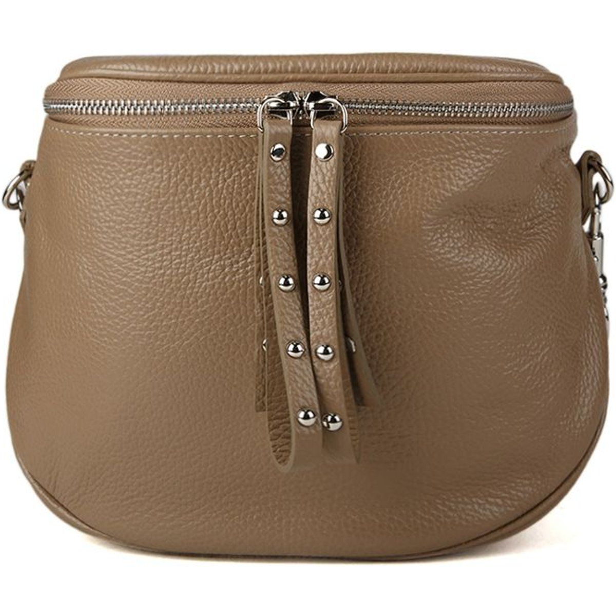 Genarbte Schultertasche mit Nieten