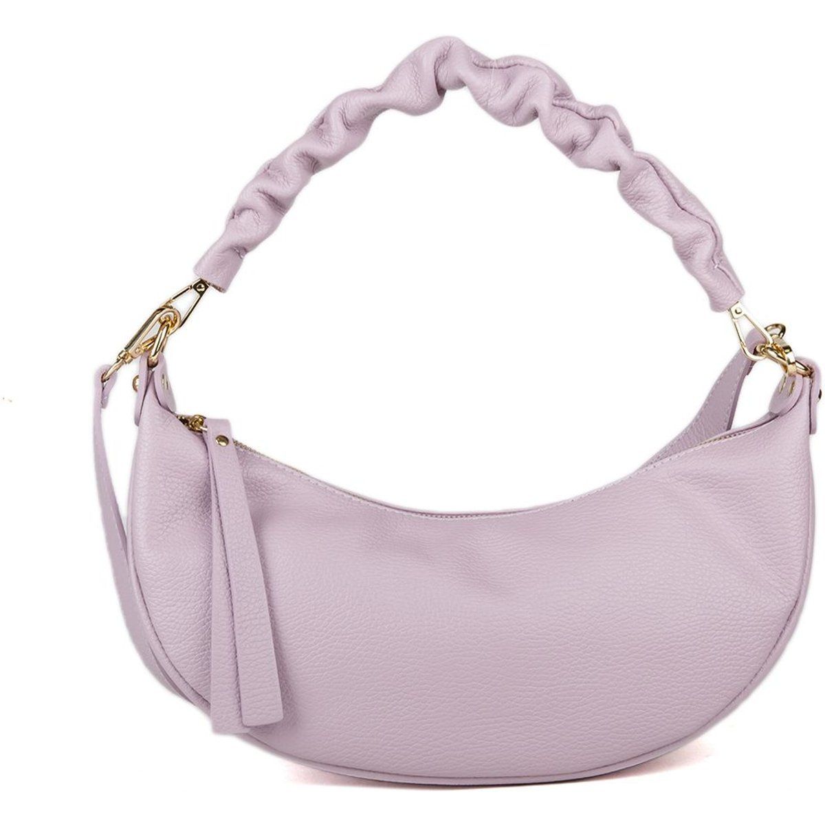 Halbmond-Ledertasche mit gerafftem Riemen