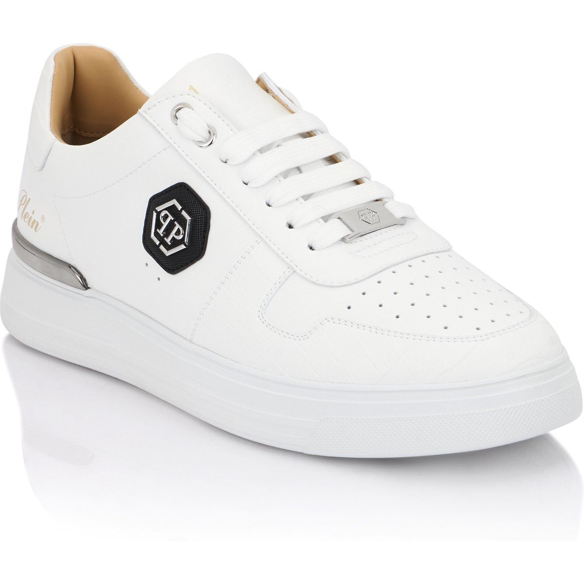 Leder-Sneaker mit Kroko-Prägung