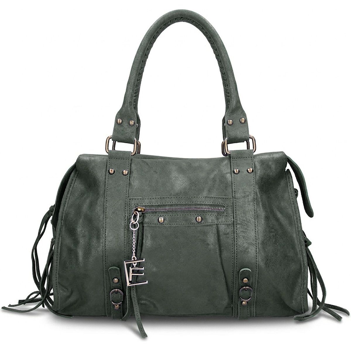 Leder-Henkeltasche mit Fransen und Anhänger