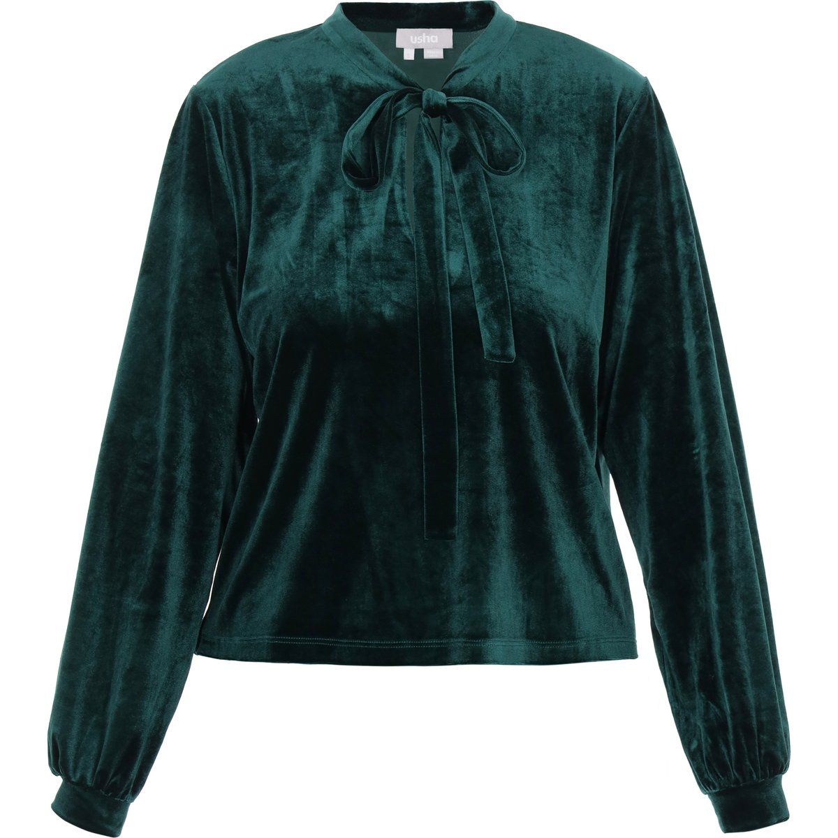 Samtbluse mit Schluppe und Bischofsärmeln