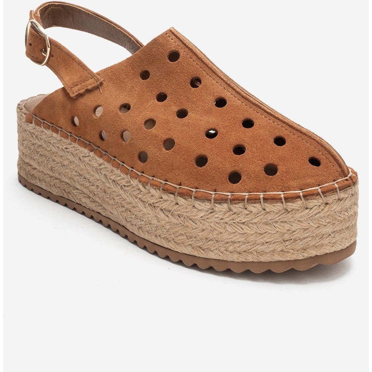 Perforierte Wildleder-Espadrille Keilsandalen