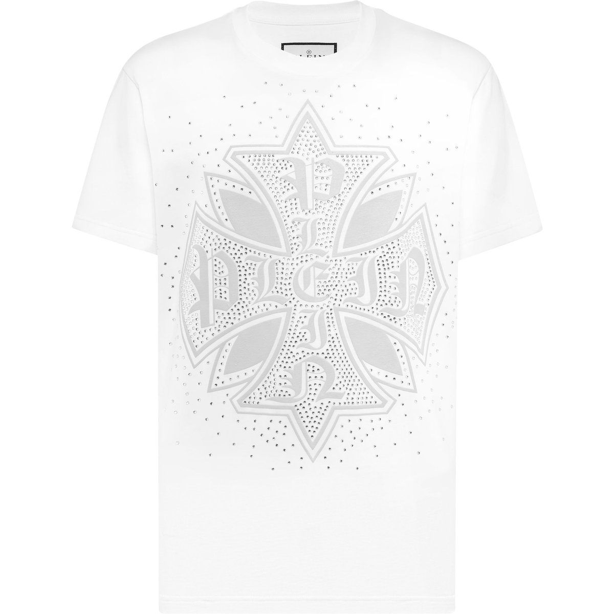 Rundhals-T-Shirt mit Strass-Kreuz