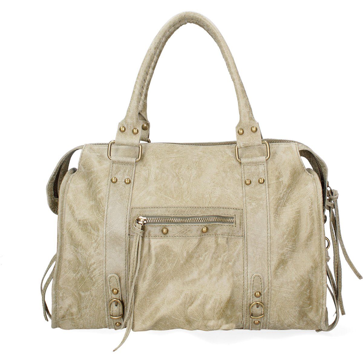 Nieten-Henkeltasche im Used-Look