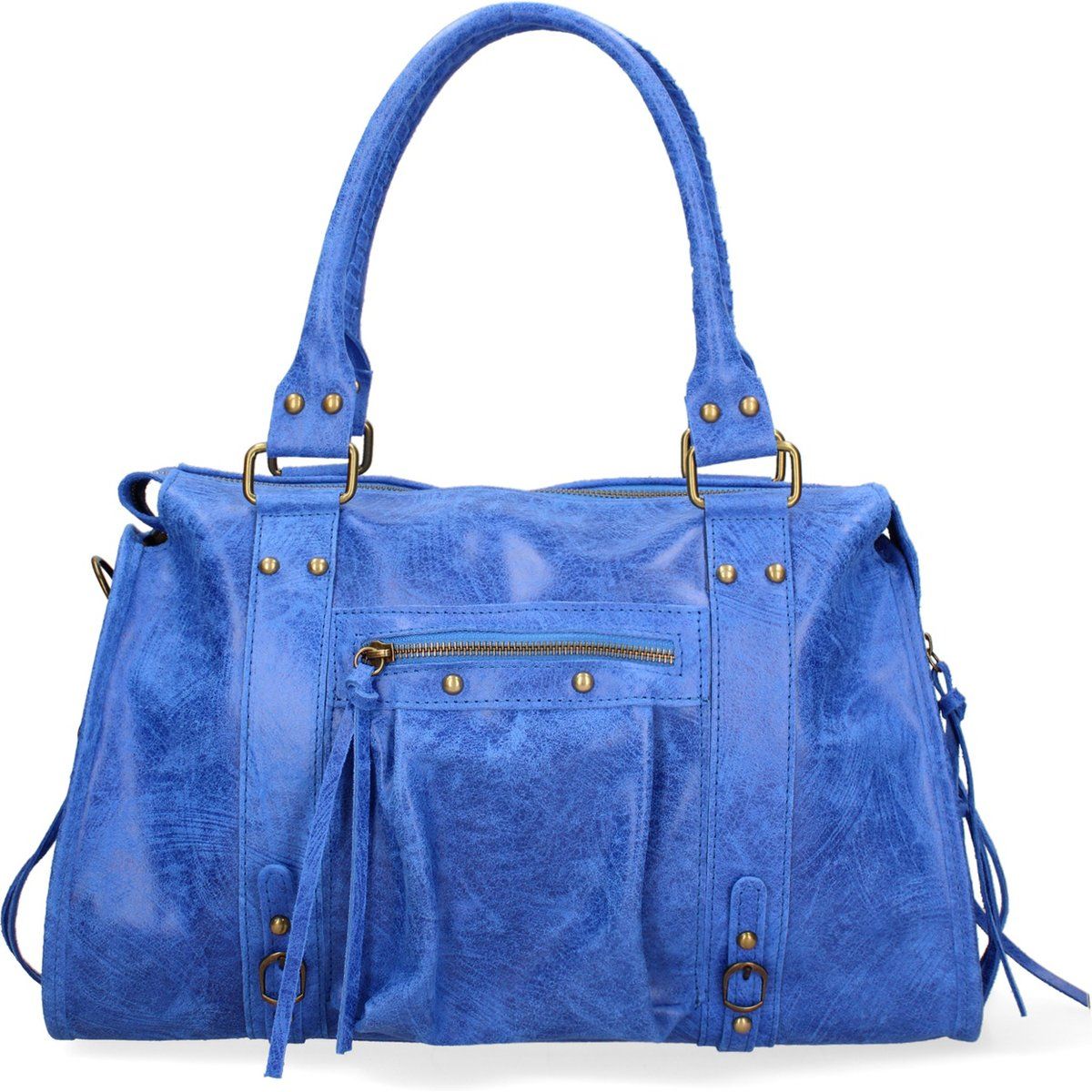 Strukturierte Leder-Schultertasche mit Quasten