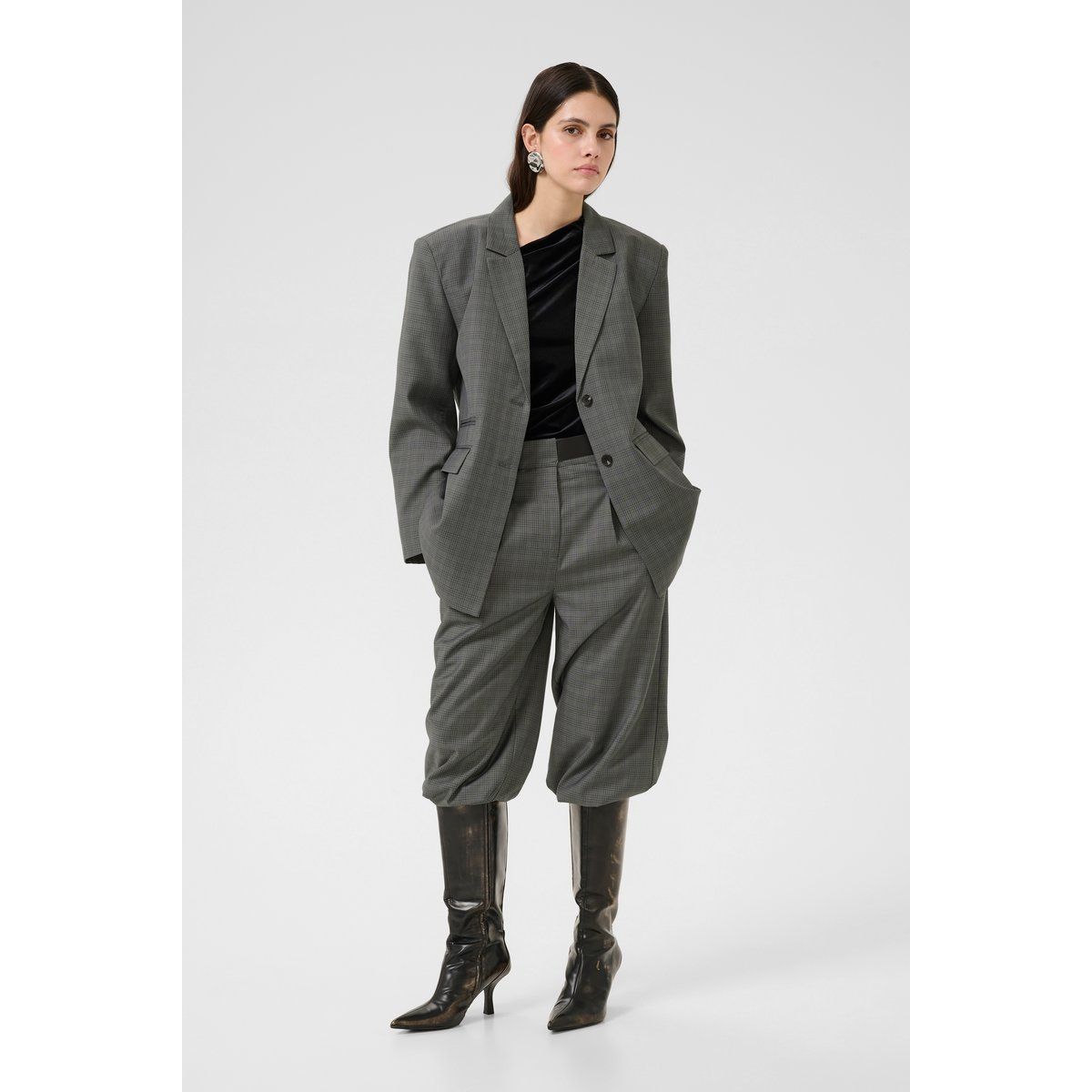 Oversized Karierter Blazer mit Polsterschultern
