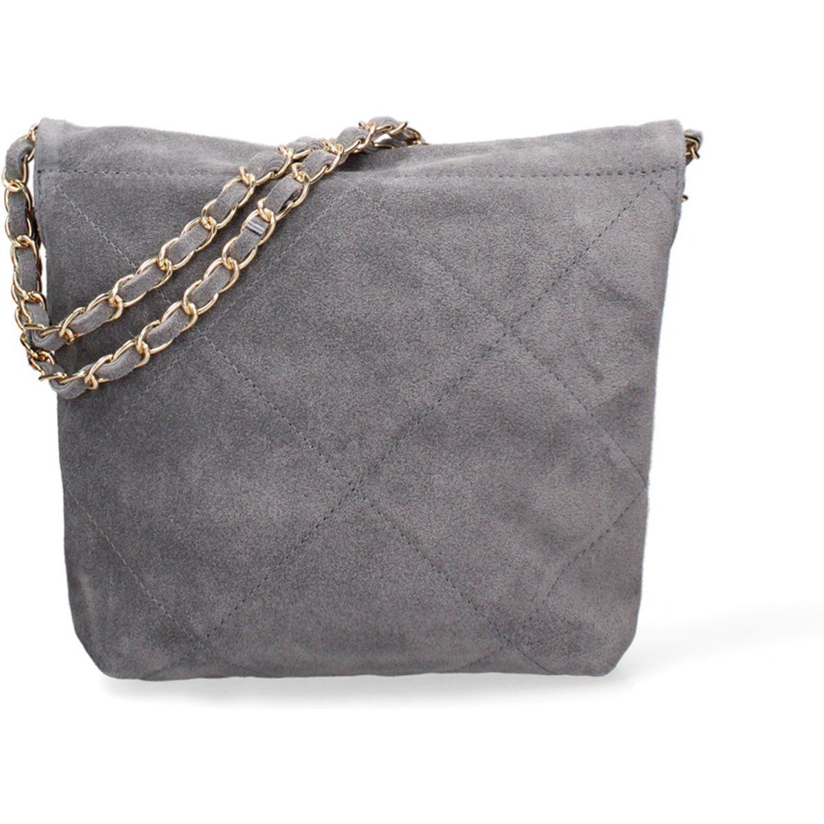 Gesteppte Wildleder-Schultertasche mit Kette
