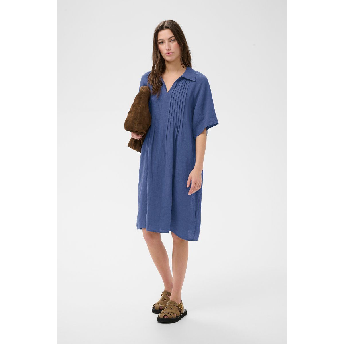 A-Linien Hemdkleid mit Plisseefalten