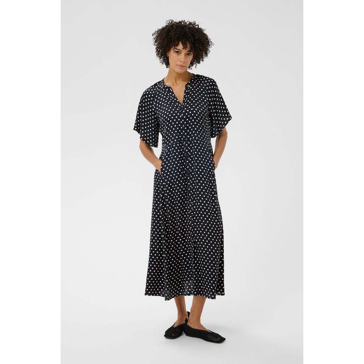 Midi-Hemdkleid mit Polka-Dots