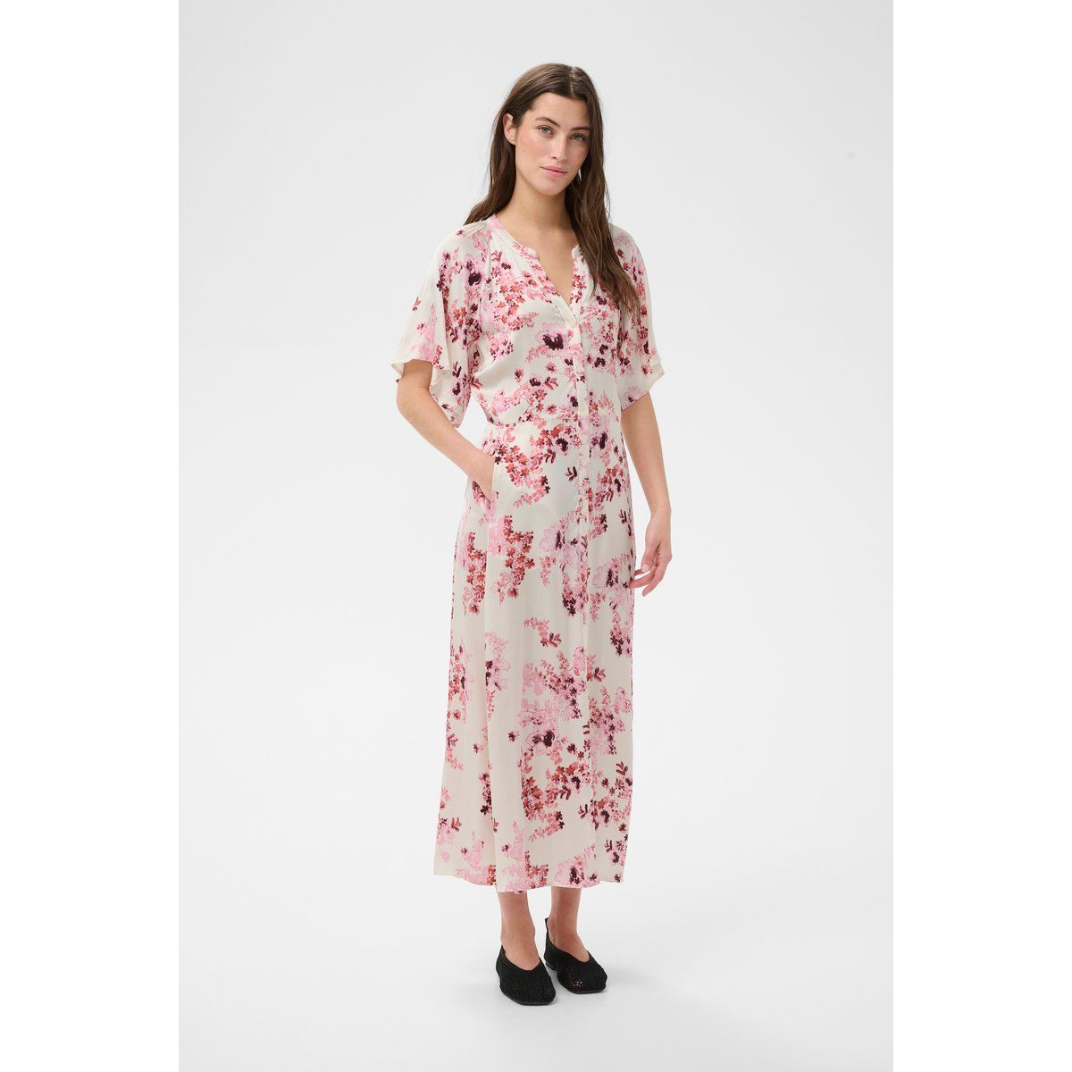 Fließendes Midi-Hemdkleid mit Blumenmuster
