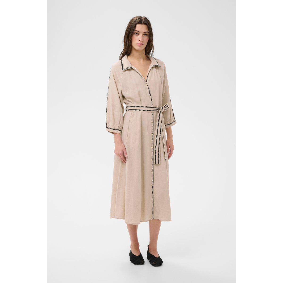 Midi-Hemdblusenkleid mit Kontrastborte