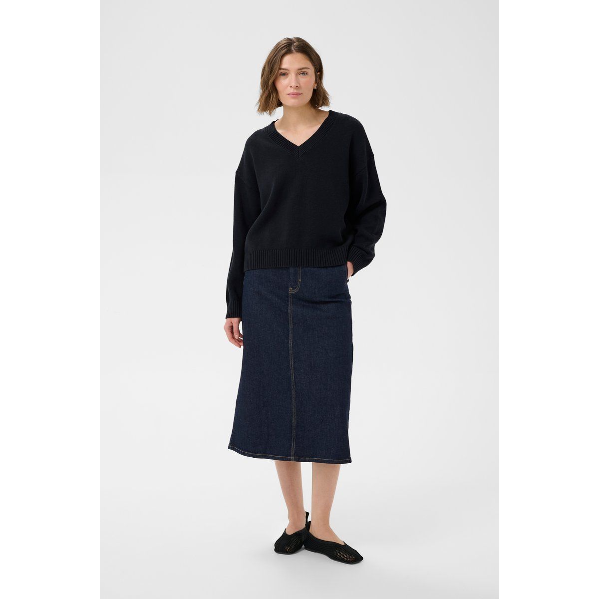 Oversized-Strickpullover mit V-Ausschnitt