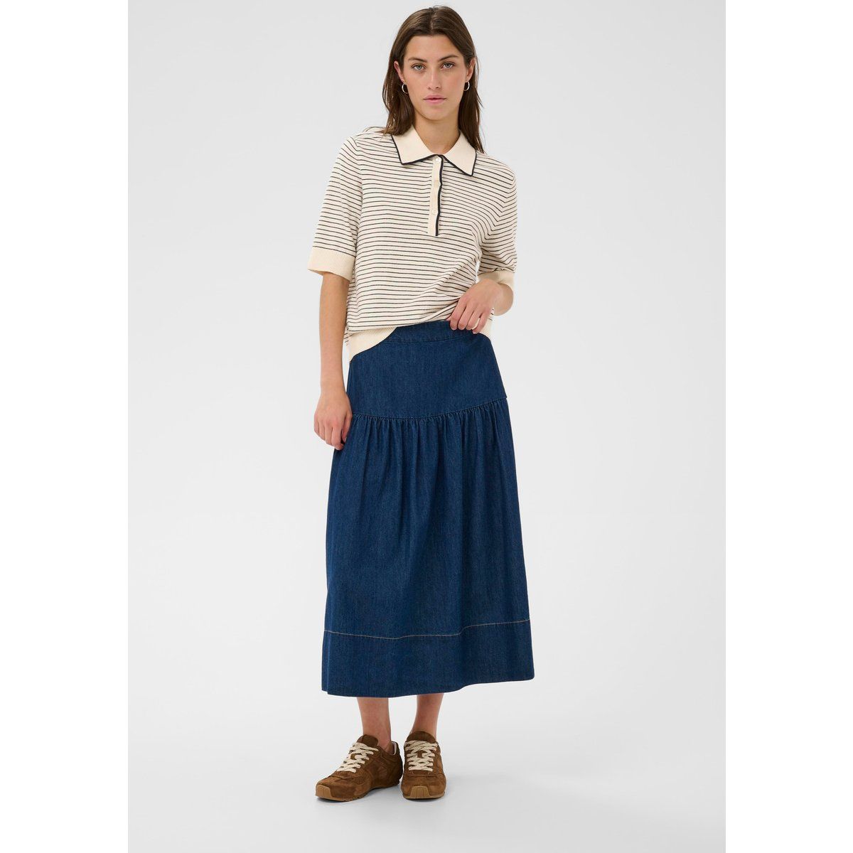 Gestreiftes Kurzarm-Strick-Poloshirt