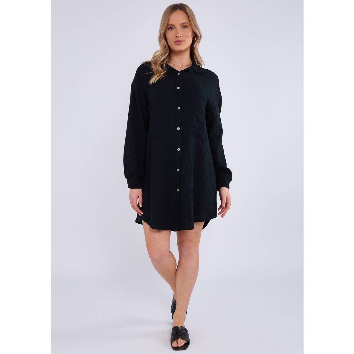 Oversized-Hemdkleid aus strukturierter Baumwolle