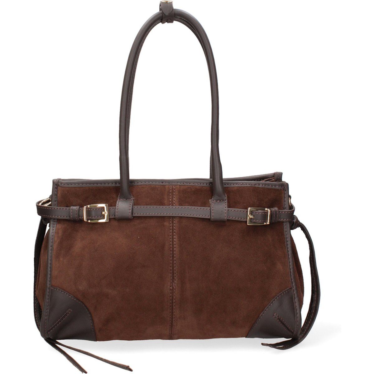 Schultertasche aus Wildleder mit Schnallen