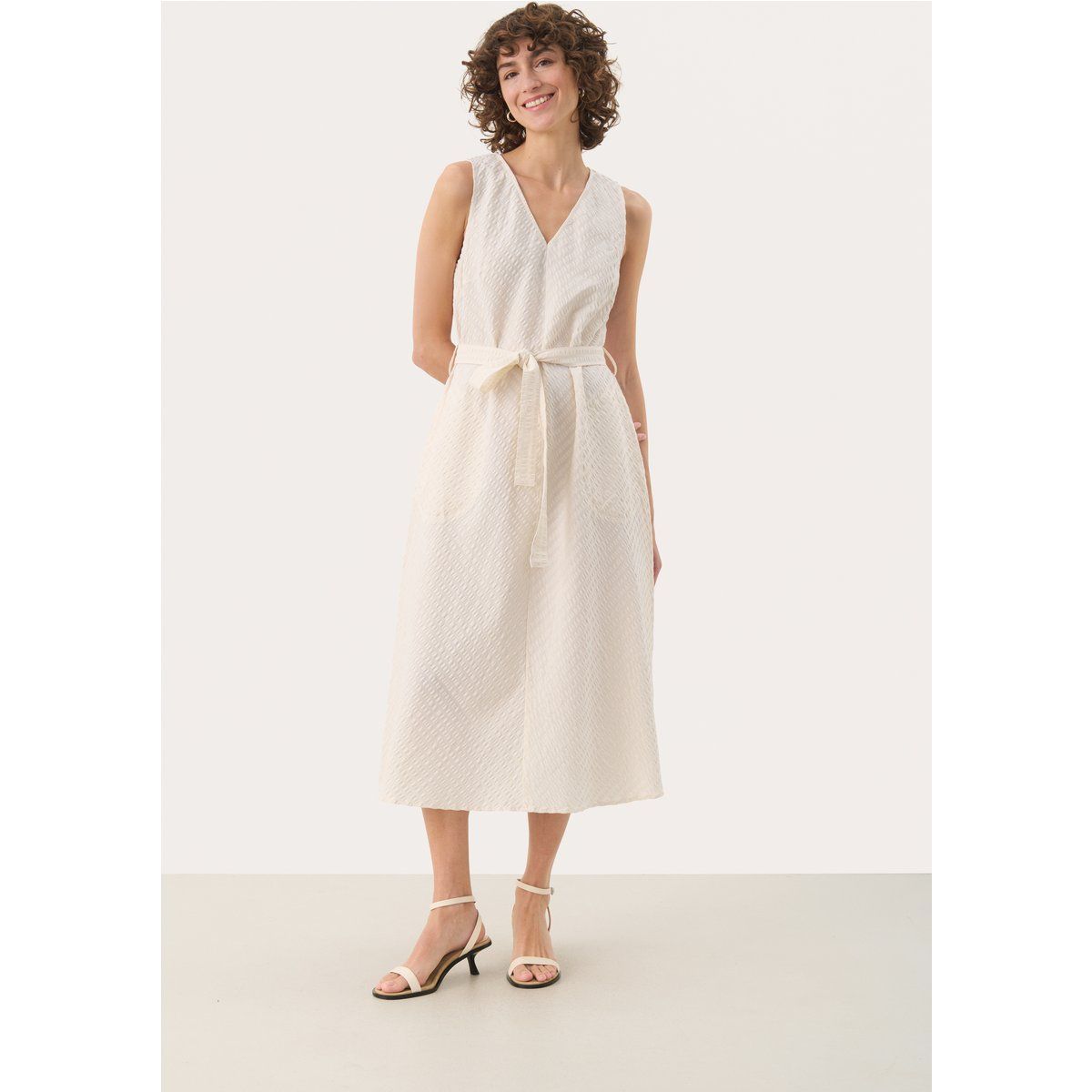Strukturiertes Midi-Kleid aus Baumwolle