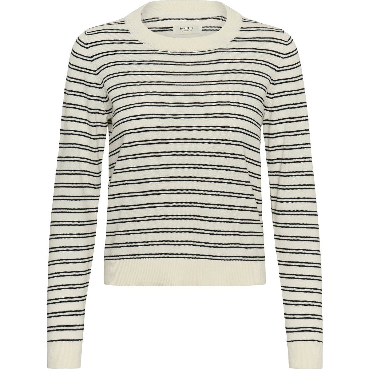 Gestreifter Bio-Baumwolle Rundhals-Strickpullover