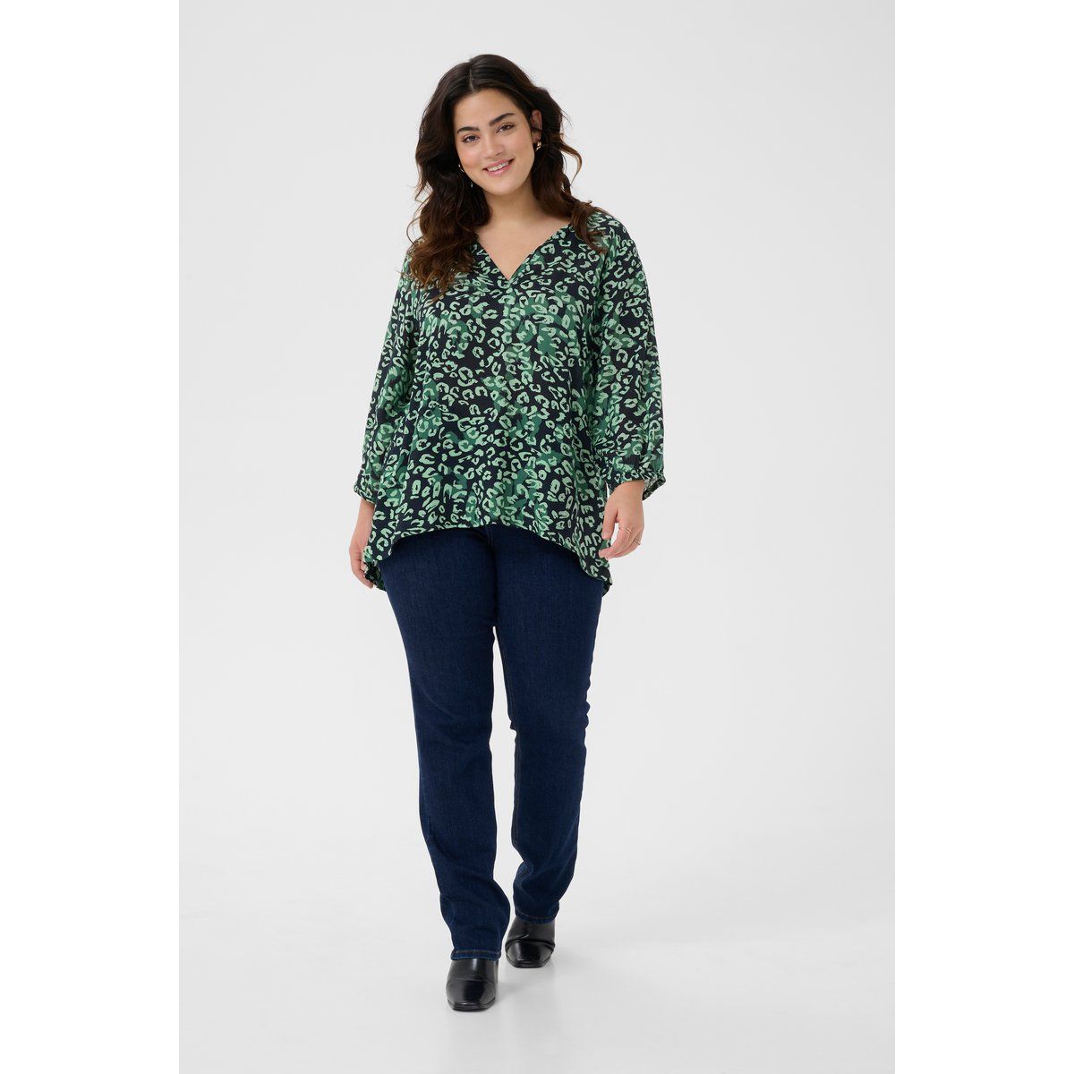Fließende V-Ausschnitt Bluse mit Leopardenmuster