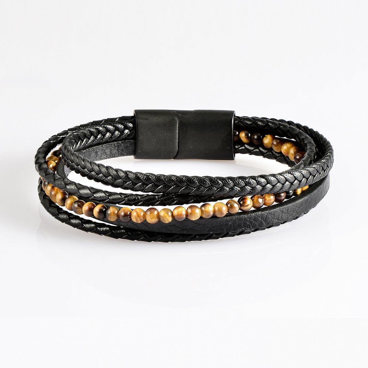 Mehrlagiges Lederarmband mit Tigerauge
