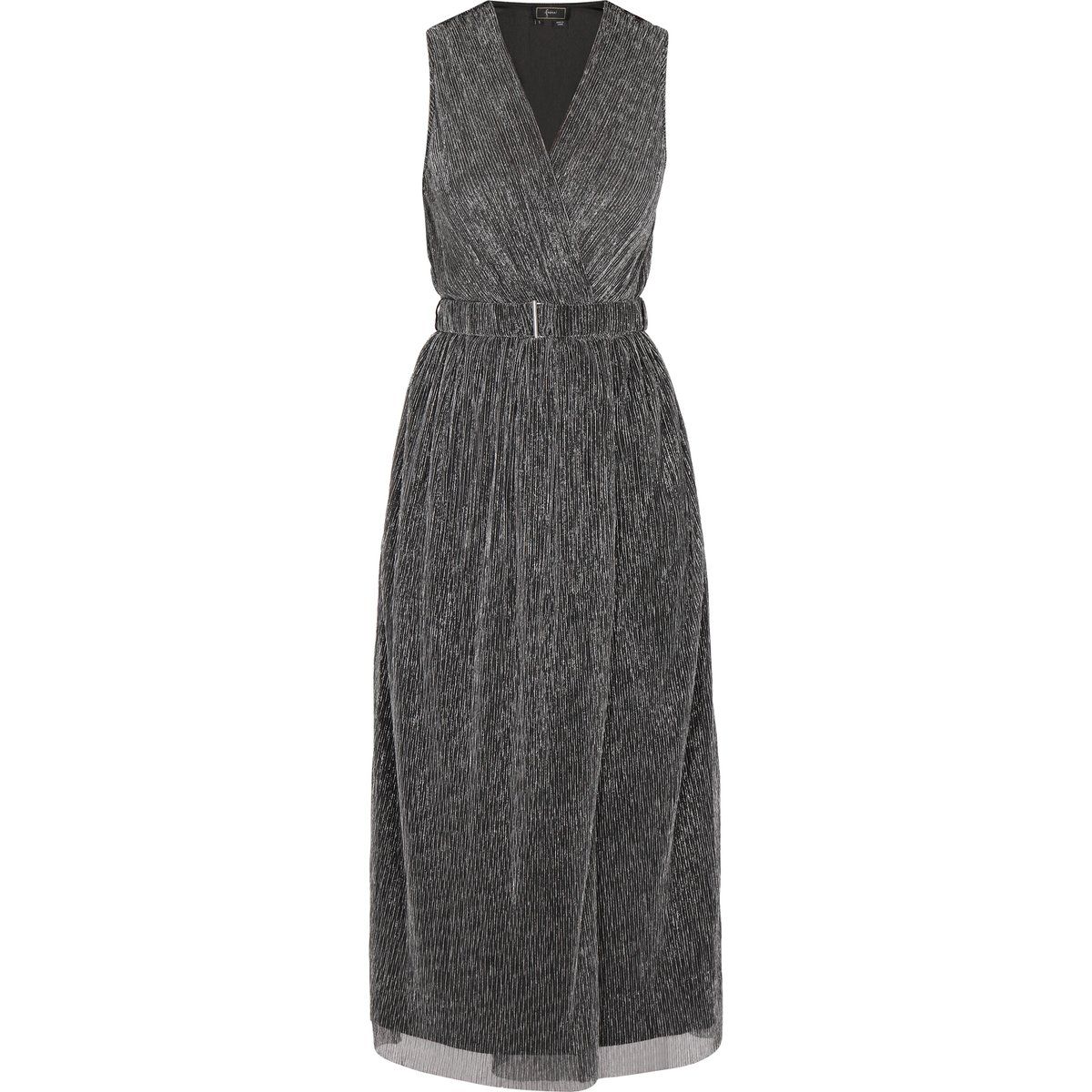 Metallisches Plissee-Wickel-Midikleid