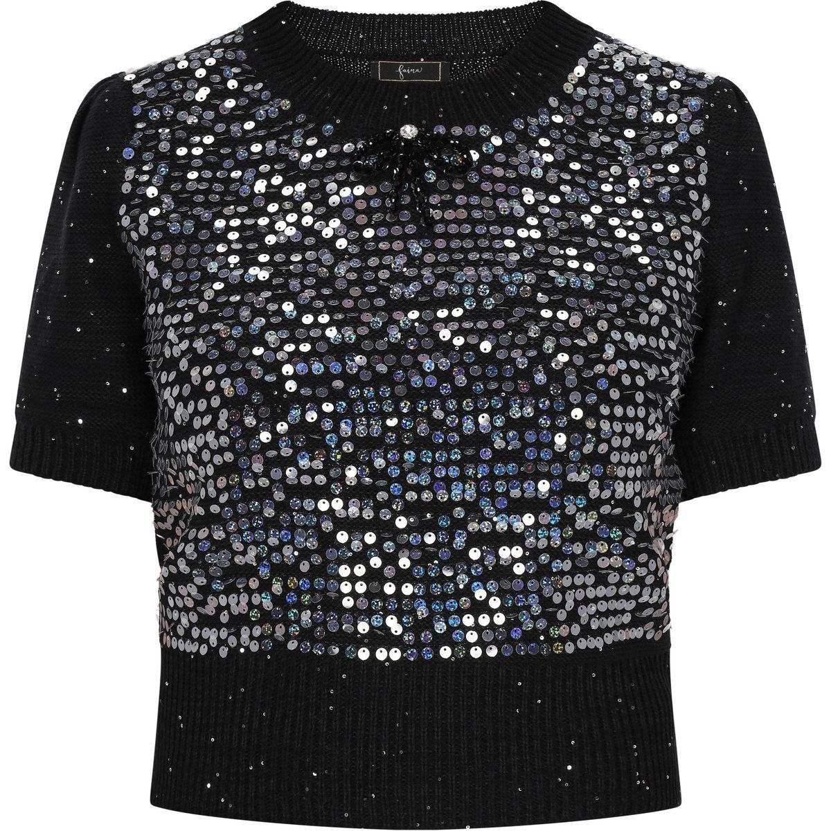 Kurzarm-Stricktop mit Paillettenbesatz