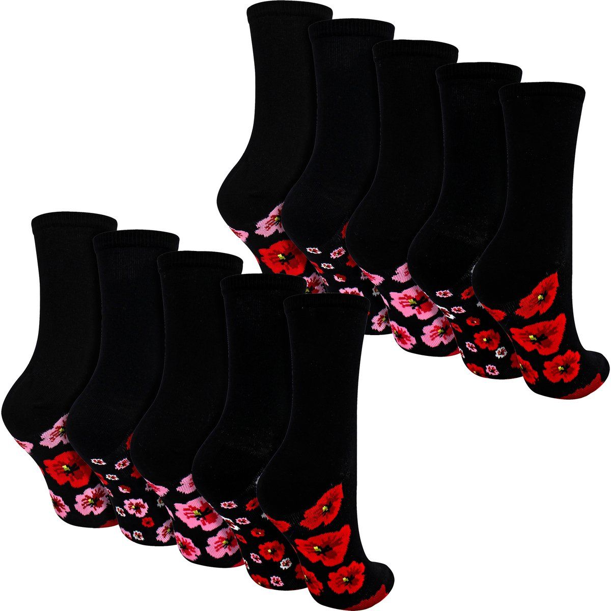 Mohnblumen-Baumwollsocken im Multipack