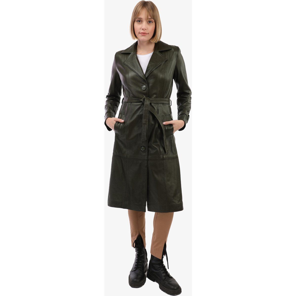 Trenchcoat aus Kunstleder mit Gürtel