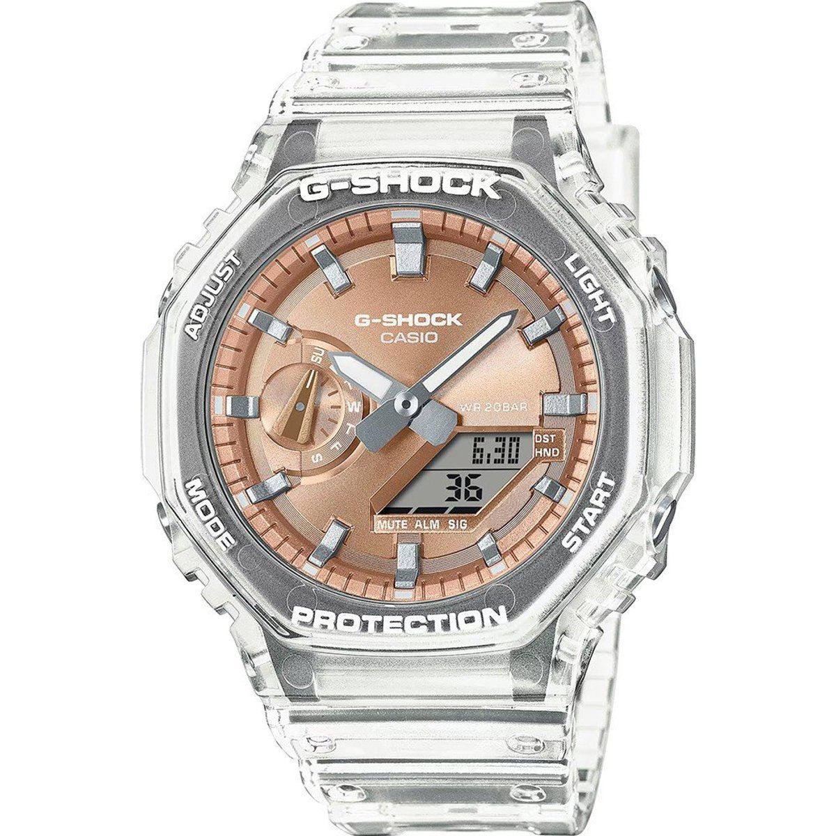 Transparente Analog-Digital-Uhr mit Achteck-Lünette