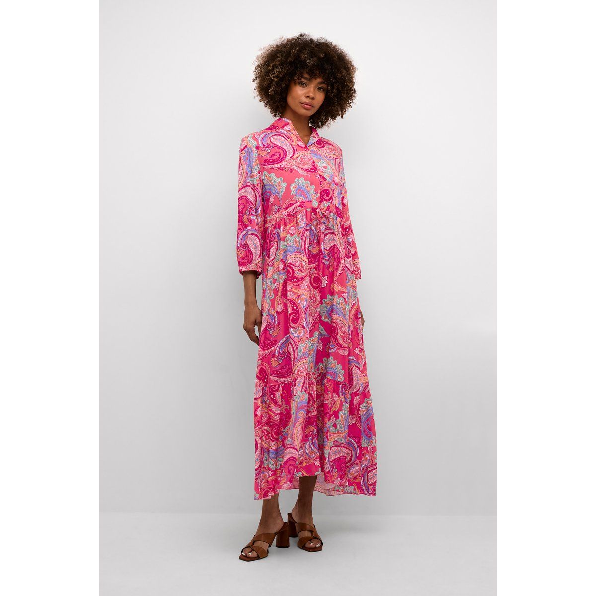 Gestuftes Paisley-Midi-Hemdblusenkleid