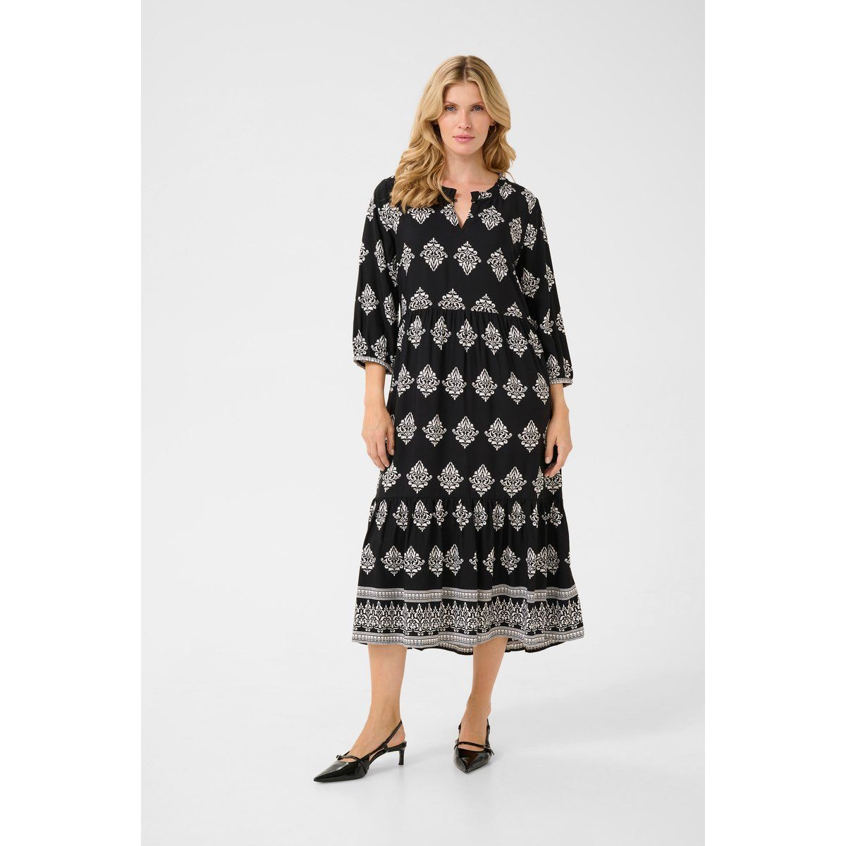 Gestuftes Midikleid mit Damast-Muster
