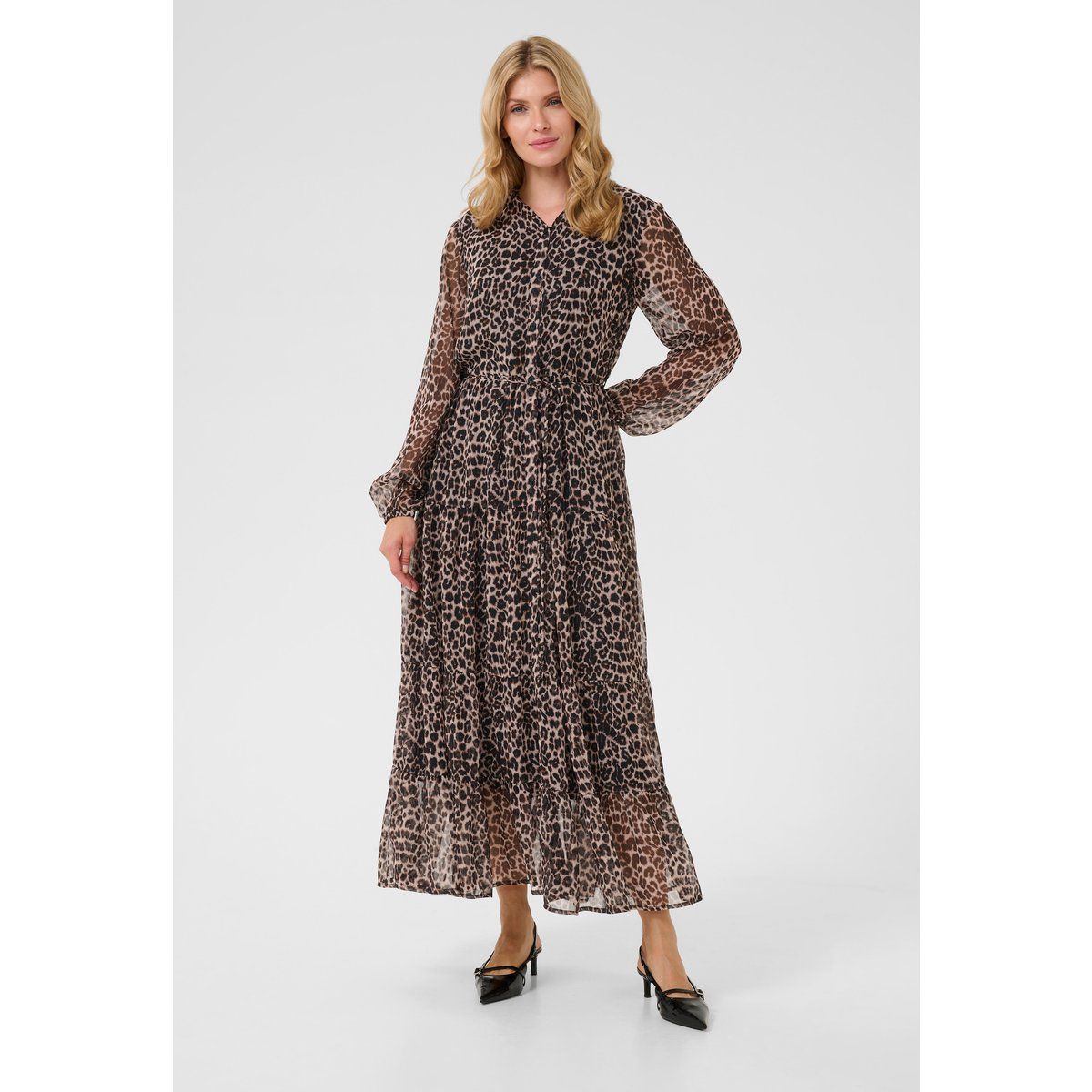 Gestuftes A-Linien Maxikleid mit Leopardenmuster