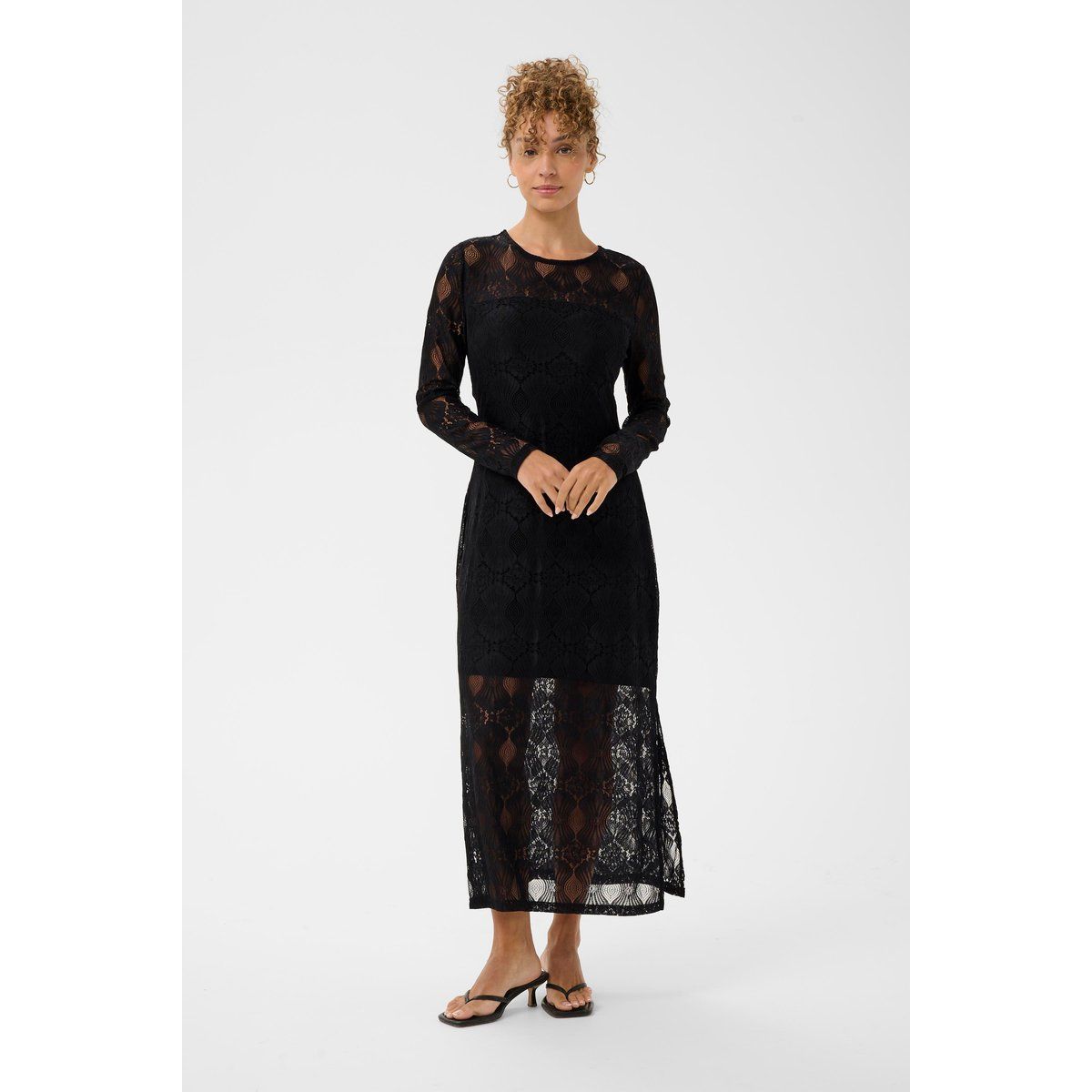 Transparentes Langarm-Midikleid aus Spitze