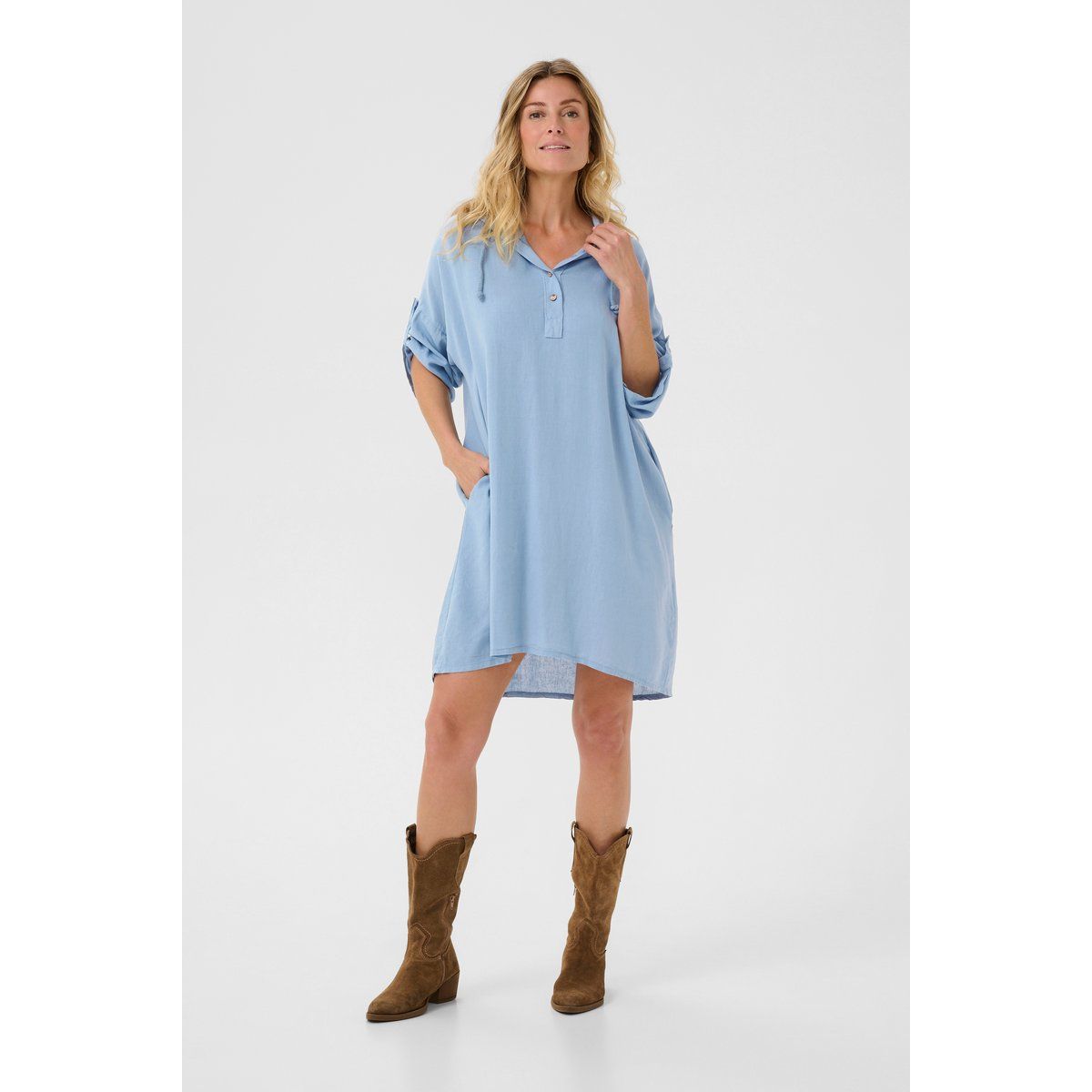 Lässiges Leinenmix-Kapuzenkleid