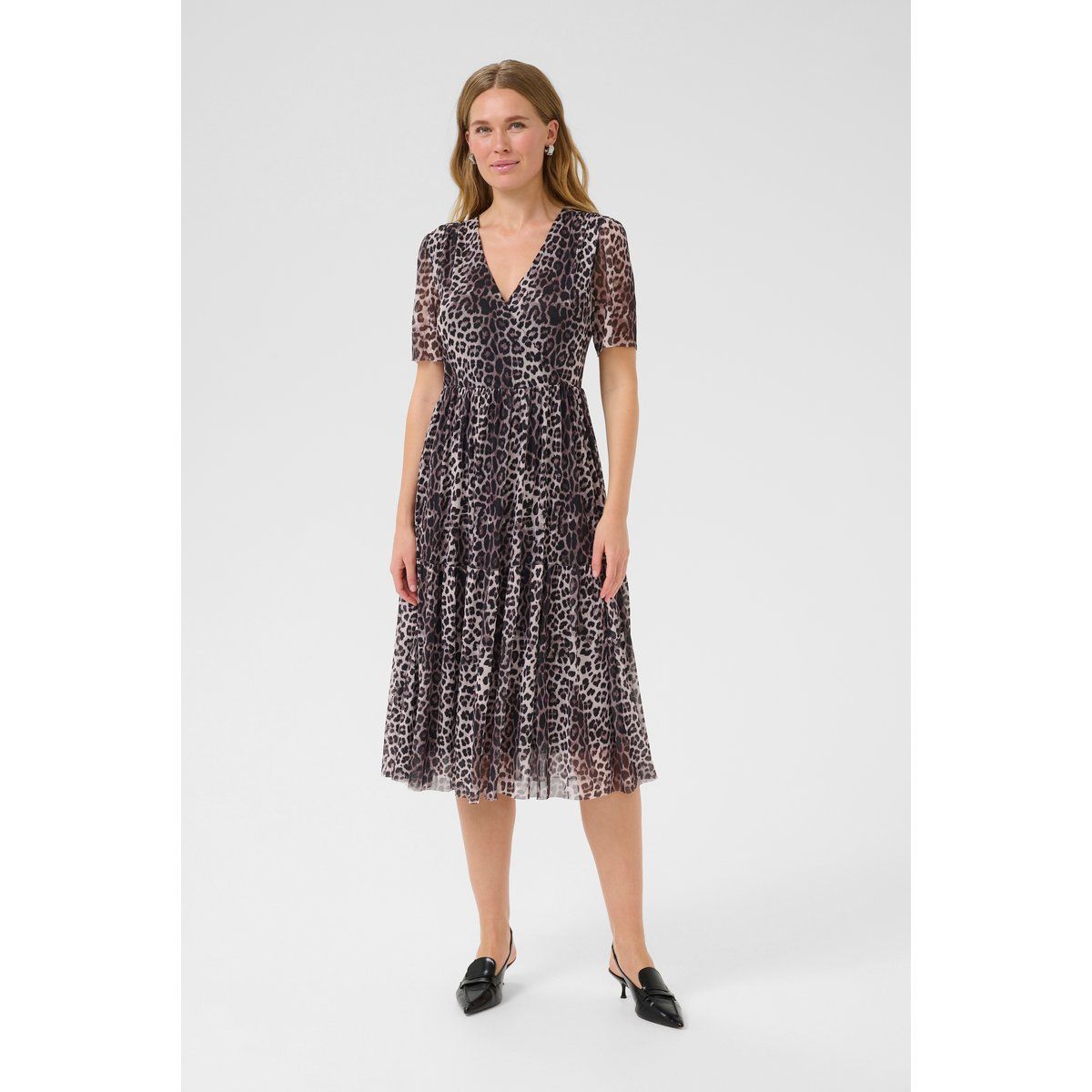 Feminines Leopard-Midikleid mit Stufensaum