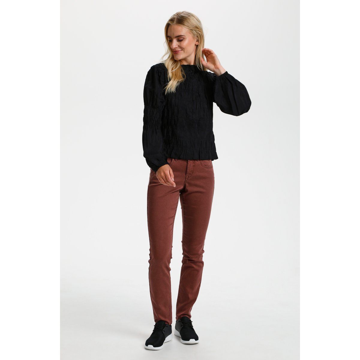Bluse mit Smoke-Details und Ballonärmeln