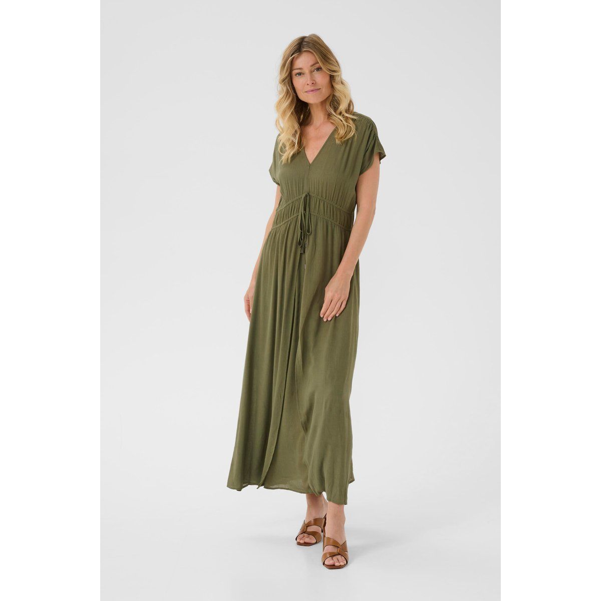 Luftiges V-Ausschnitt Maxikleid mit Kordelzug