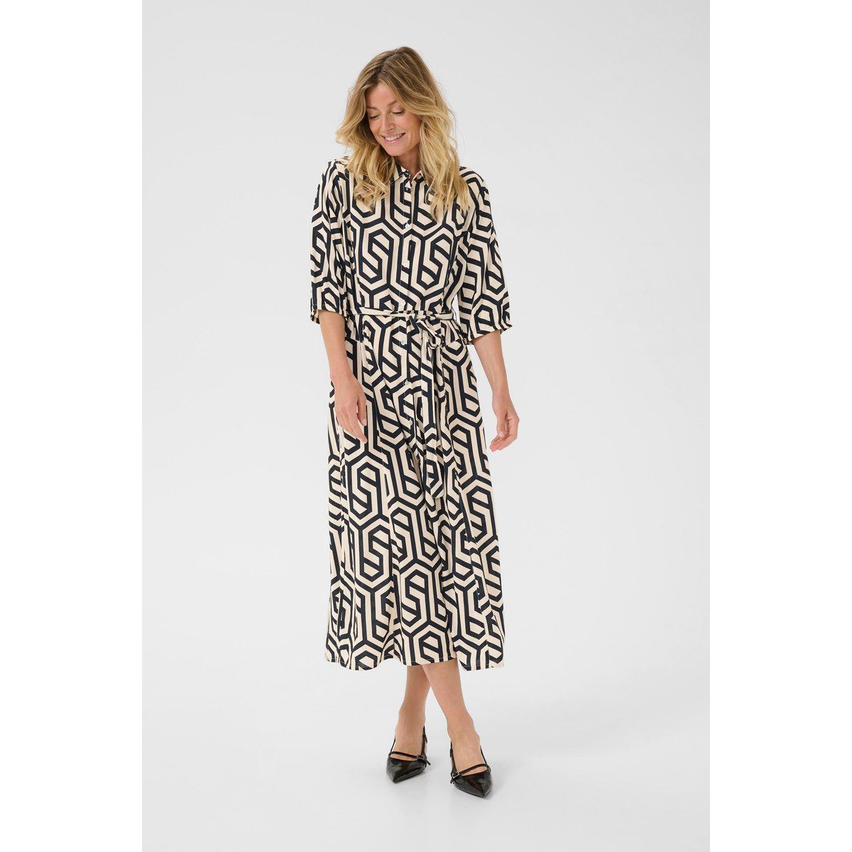 Hemdblusen-Midikleid mit geometrischem Muster