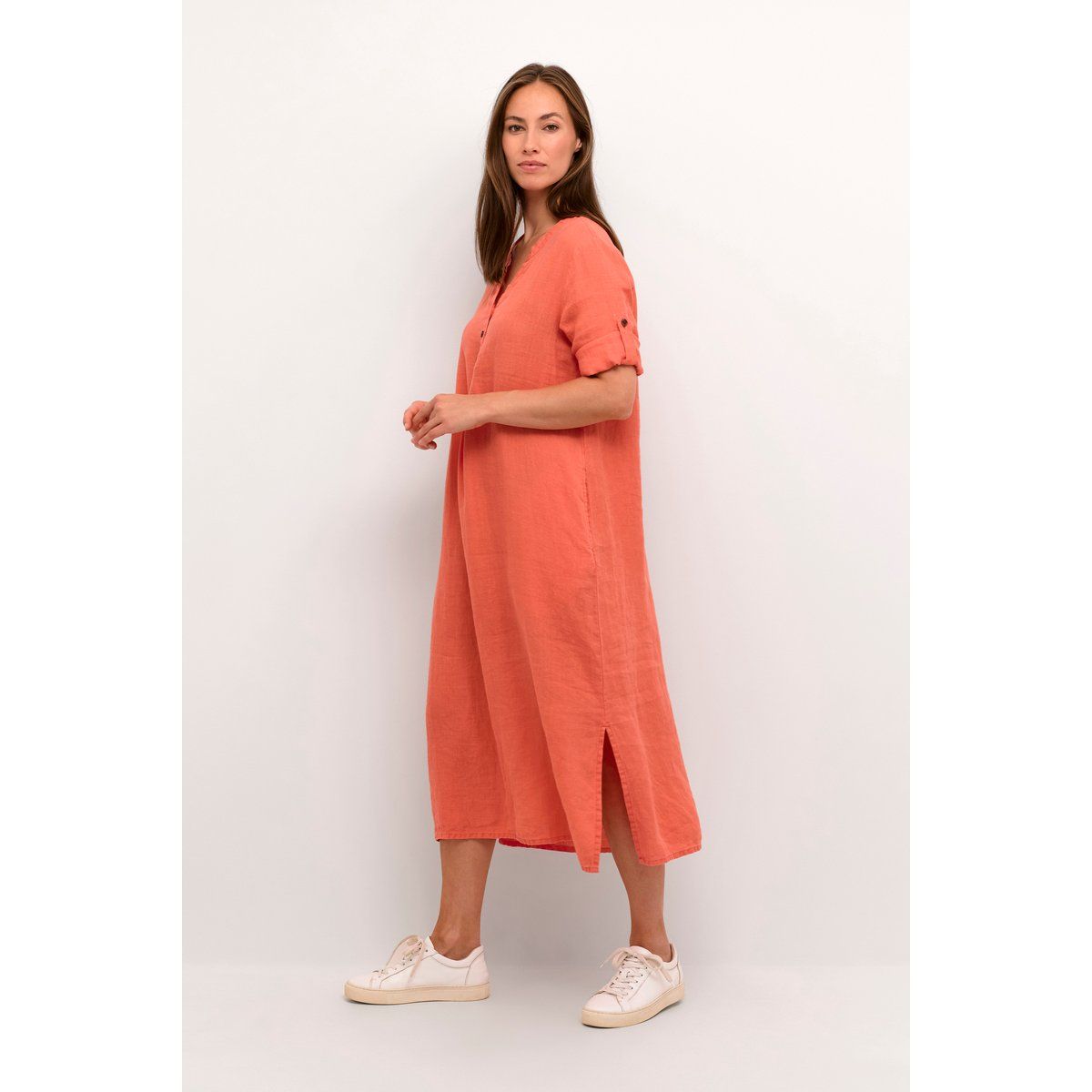 Midi-Leinenkleid im Straight Fit
