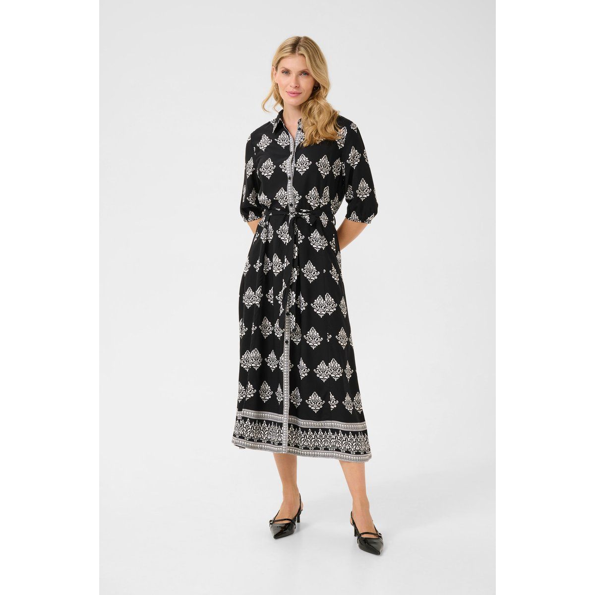 Feminines Hemdblusenkleid mit Damast-Muster