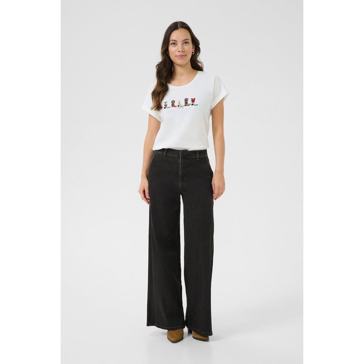 Hochgeschnittene Wide-Leg Jeans